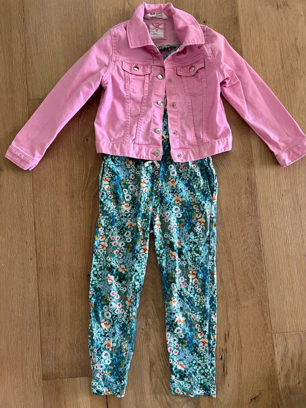Girls Tea Collection Jumpsuit and H&M Pink Denim Jacket, Size 6